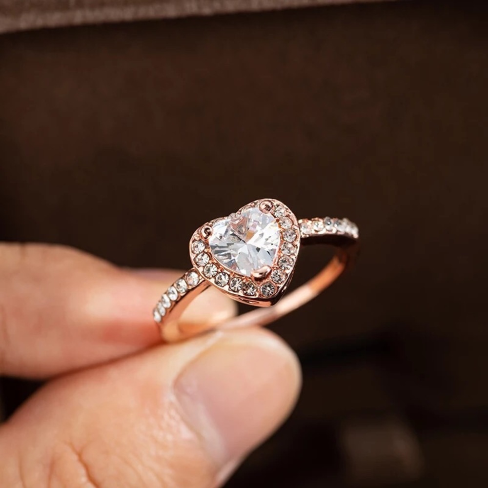 Heart ring rose gold crystal stone love jewelry - Picture 2 of 2